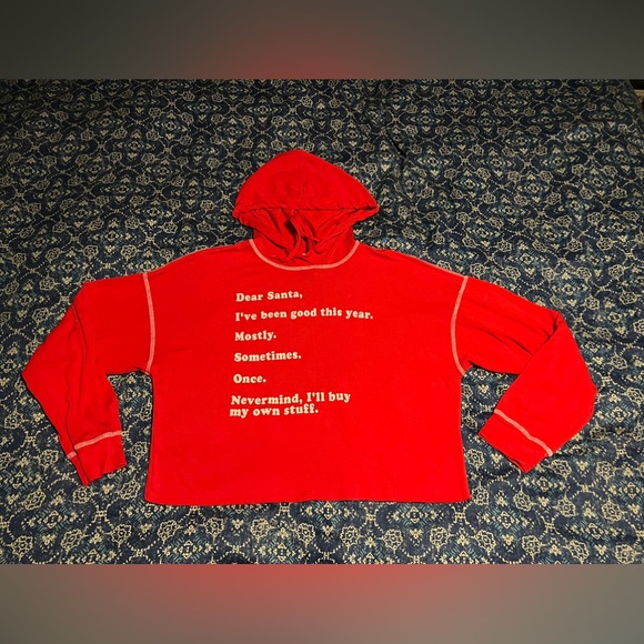 Altar’d State Red “Dear Santa” Christmas Crop Hoodie - Picture 1 of 6